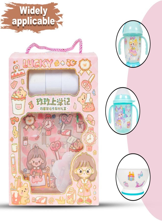 WISHKEY Cartoon Theme DIY Self Adhesive Stickers and Tapes, Stationery Items for Kids with Acrylic Plate, Stickers for Decorating Notebook, Diaries, Scrap Book, 3+ Years (Pack of 1, Assorted) - Image 5